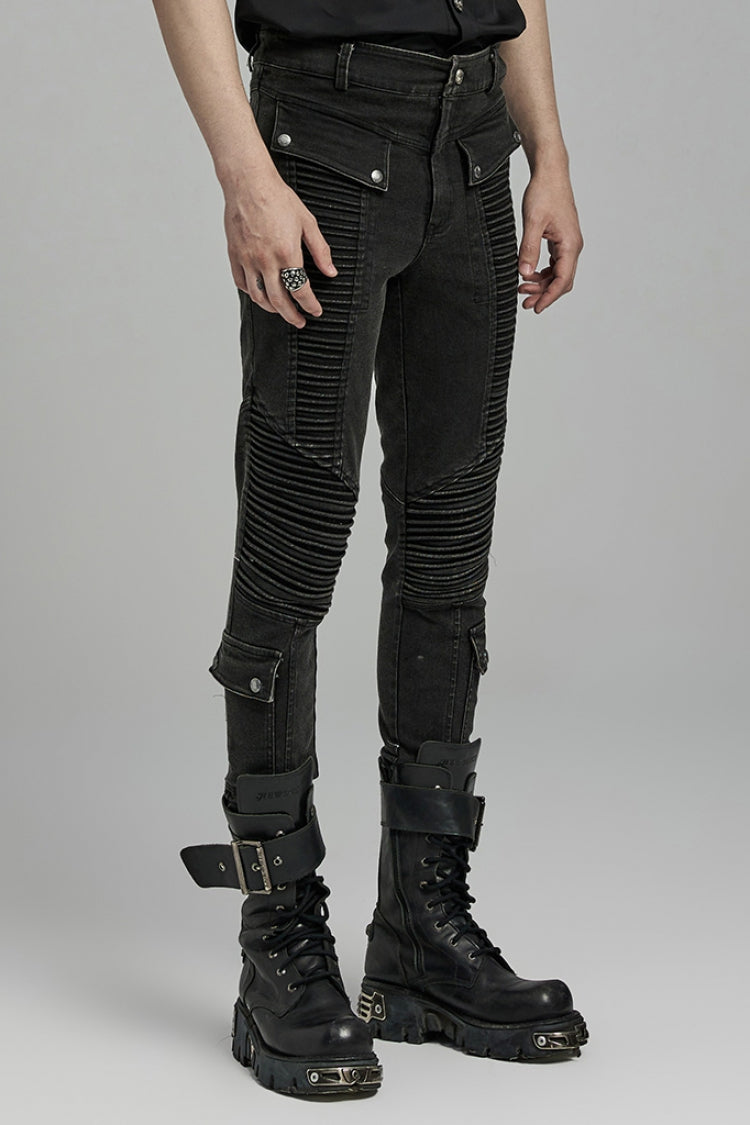 Black Multi-pockets Pleated Men's Punk Pants