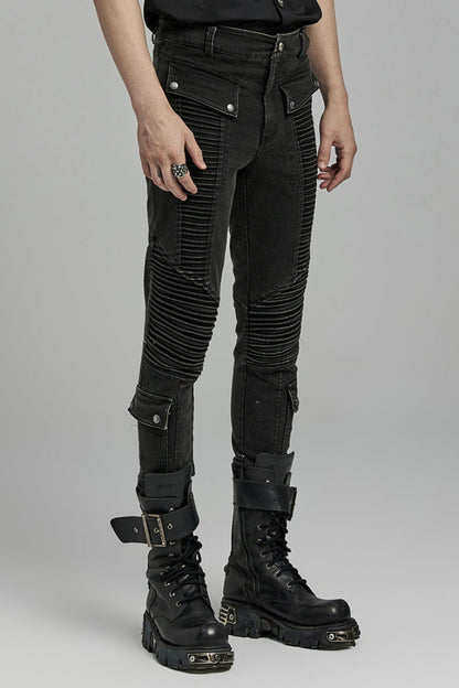 Black Multi-pockets Pleated Men's Punk Pants