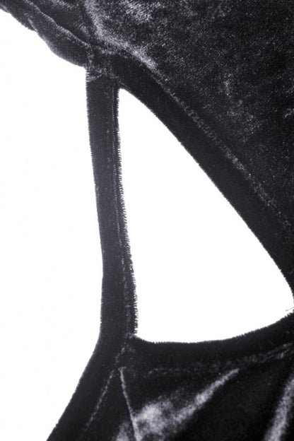 Black Long Sleeves Irregular Moon-shaped Zipper Women's Punk Crop Top with Cat's Ears Hood