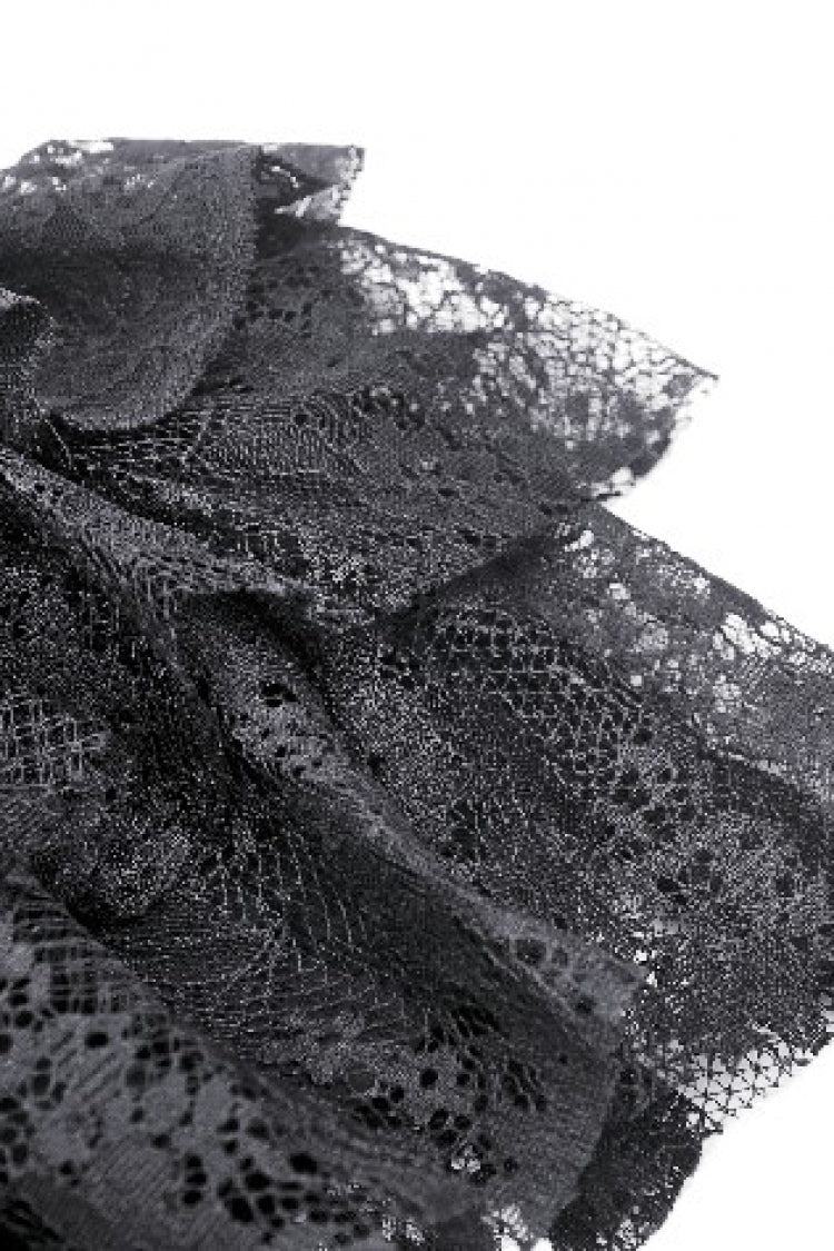 Black Multi-Layered Lace Women's Gothic Puffy Skirt with Detachable Swallow Tail
