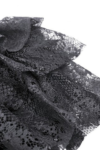 Black Multi-Layered Lace Women's Gothic Puffy Skirt with Detachable Swallow Tail