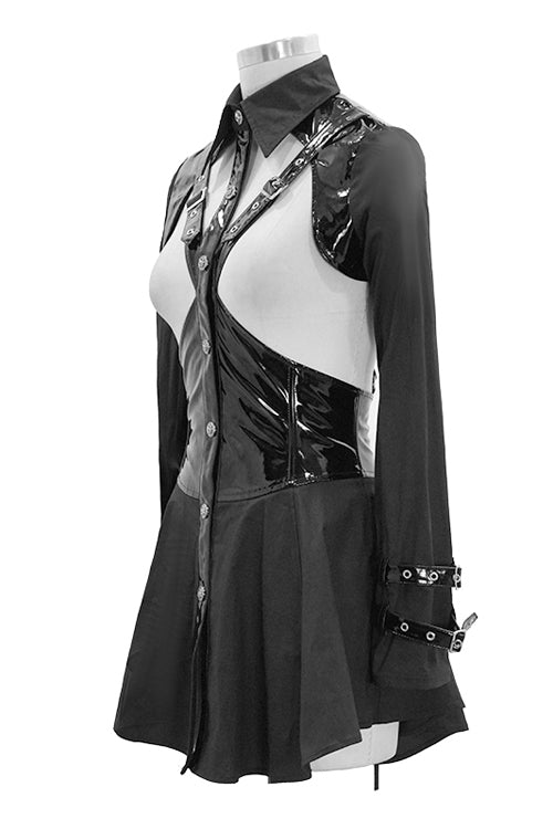 Black Hollow Out Design Leather Sexy Womens Gothic Dress