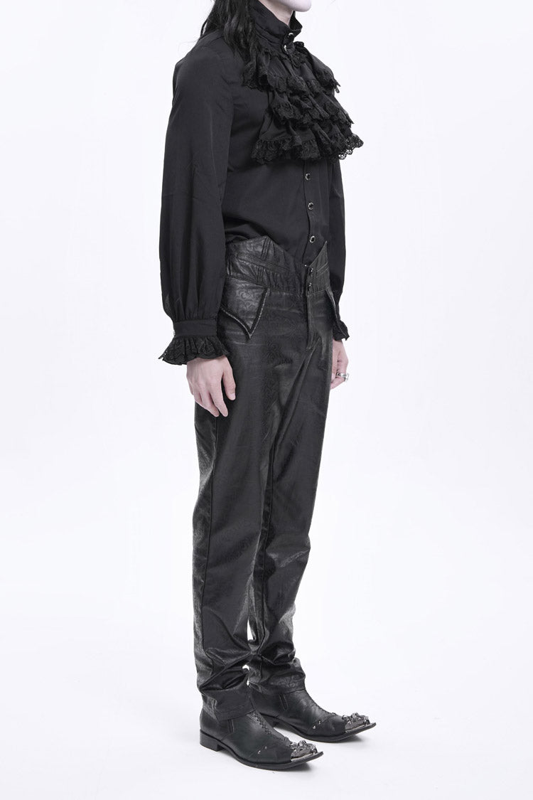 Black High Waisted Faux Leather  Men's Gothic Pants