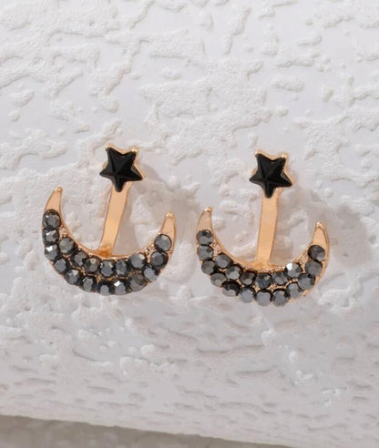 Black Moon and Star Jacket Earrings
