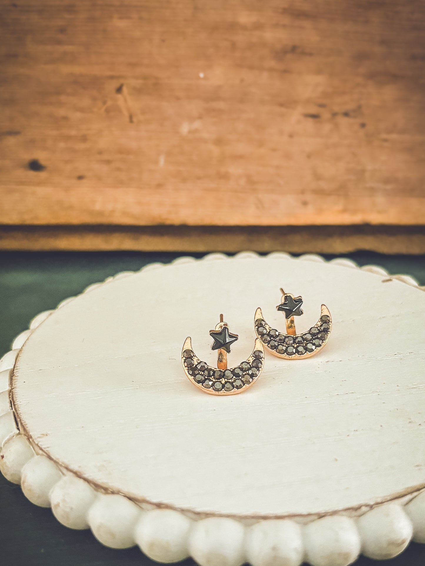 Black Moon and Star Jacket Earrings