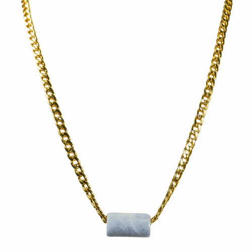 Blue Guatemalan Jade with Gold Link Chain Necklace