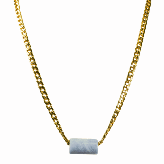 Blue Guatemalan Jade with Gold Link Chain Necklace