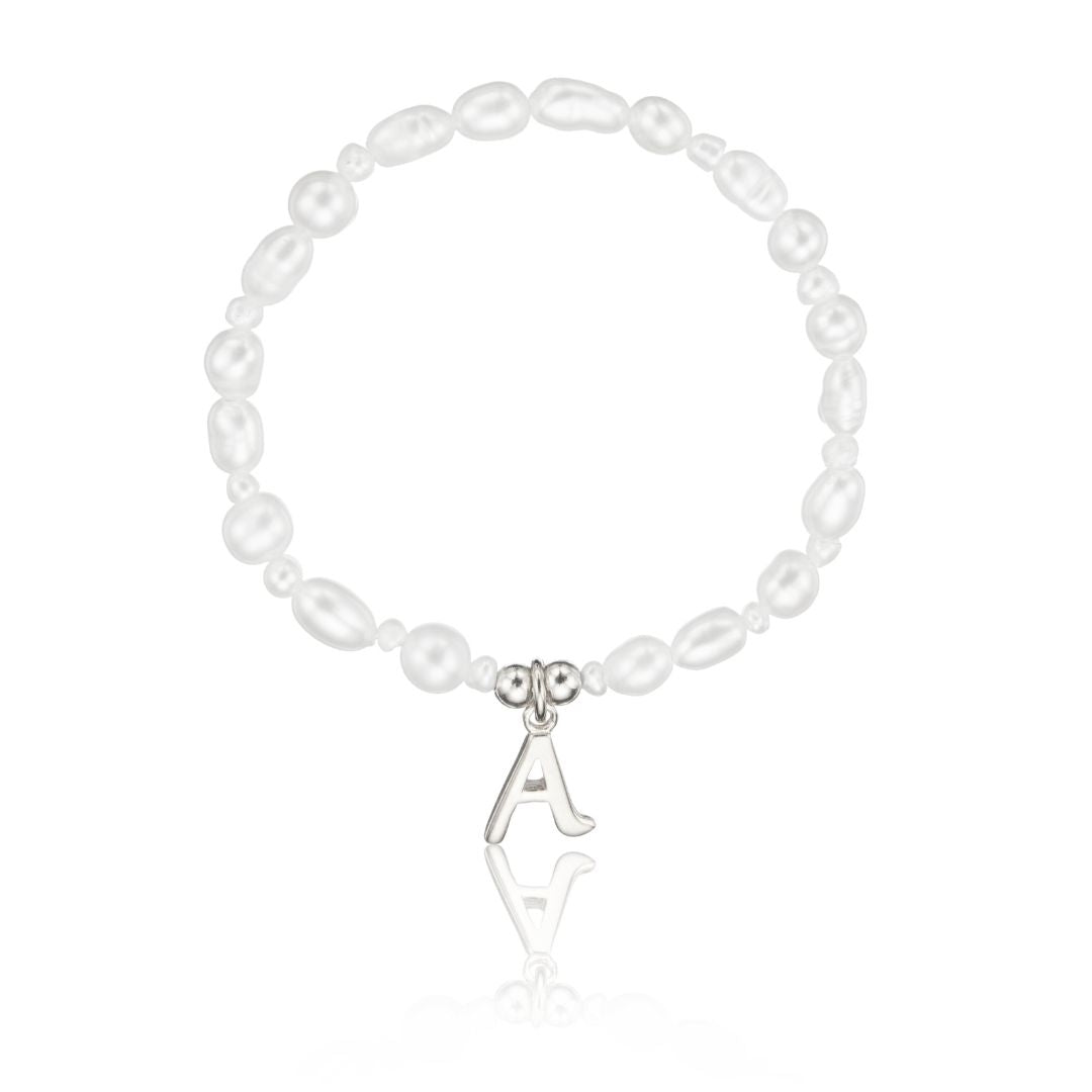 Silver Children's Pearl Initial Letter Bracelet