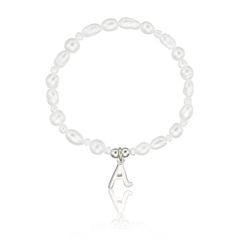 Silver Children's Pearl Initial Letter Bracelet