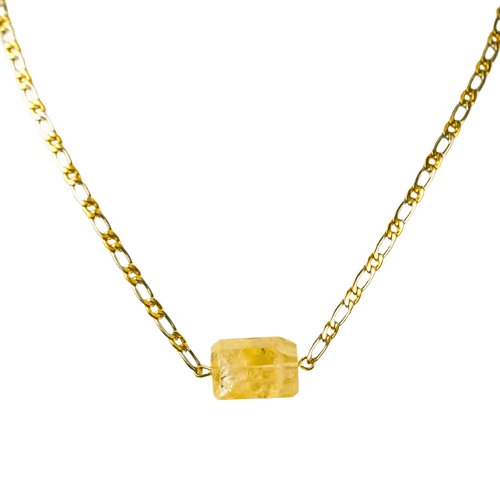 Citrine Barrel with Gold and Silver Figaro Chain Necklace