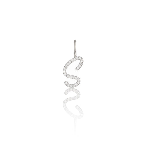 Silver Individual Diamond Style Curve Initial Charm
