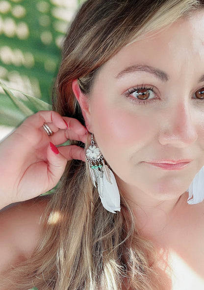 Boho White Feather Earrings
