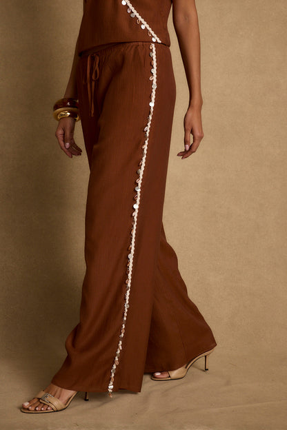 Estelle Terracotta Shell Embellished Pants