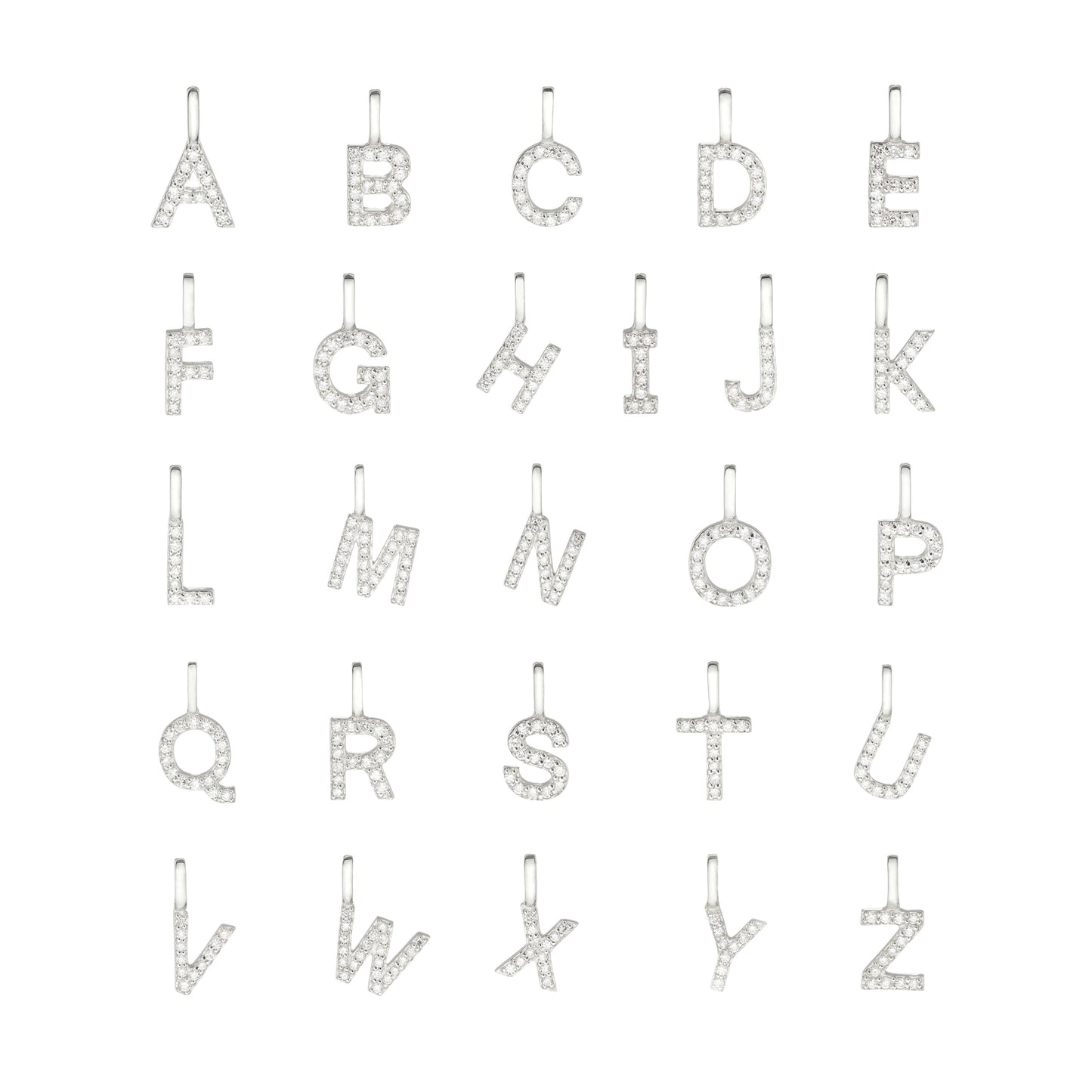 Solid White Gold Genuine Diamond Initial Letter Necklace