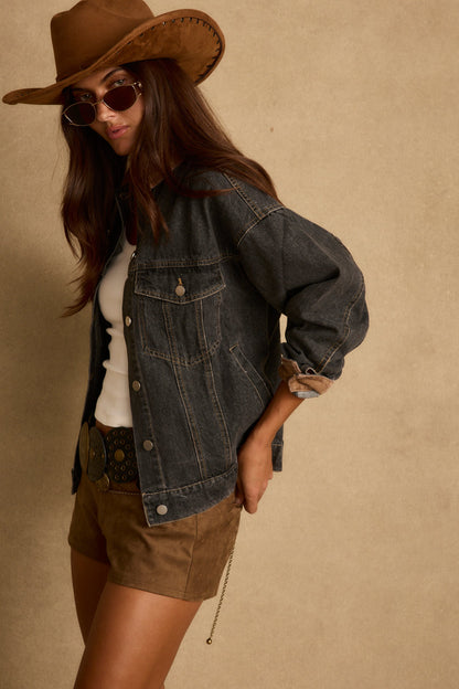Hayes Washed Black Denim Barn Jacket