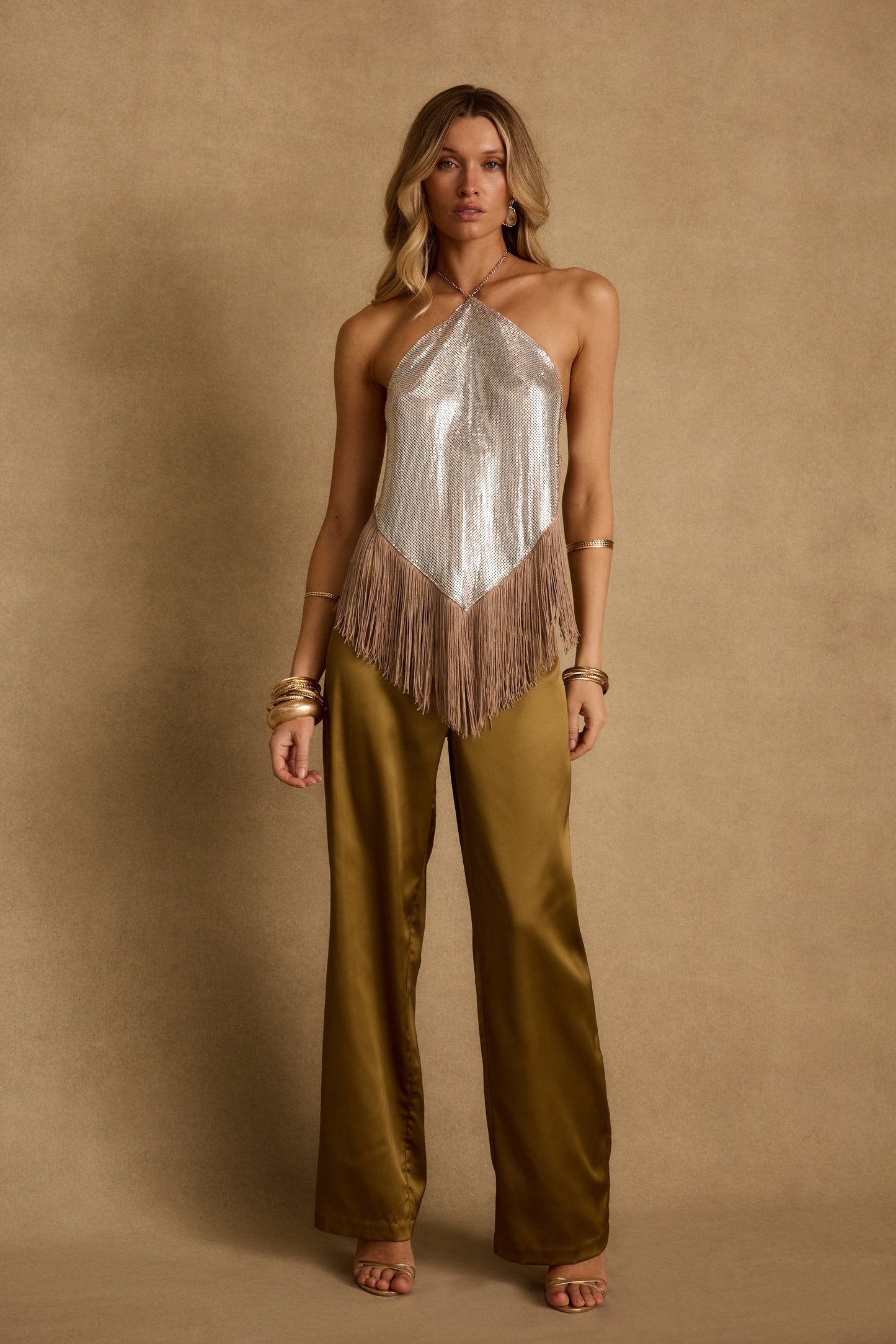 Olina Olive Satin Trousers