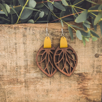 Beautiful Wood Leaf Drop Earrings