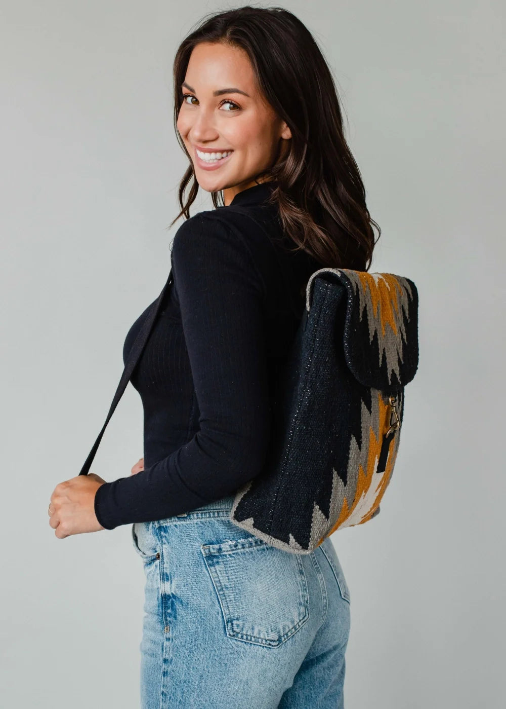 Black, Gray, Mustard & Cream Aztec Backpack