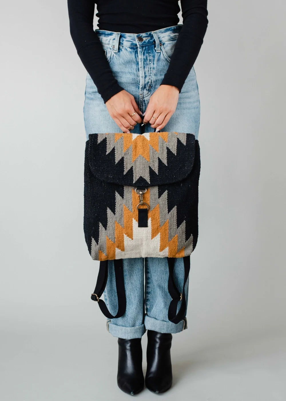 Black, Gray, Mustard & Cream Aztec Backpack