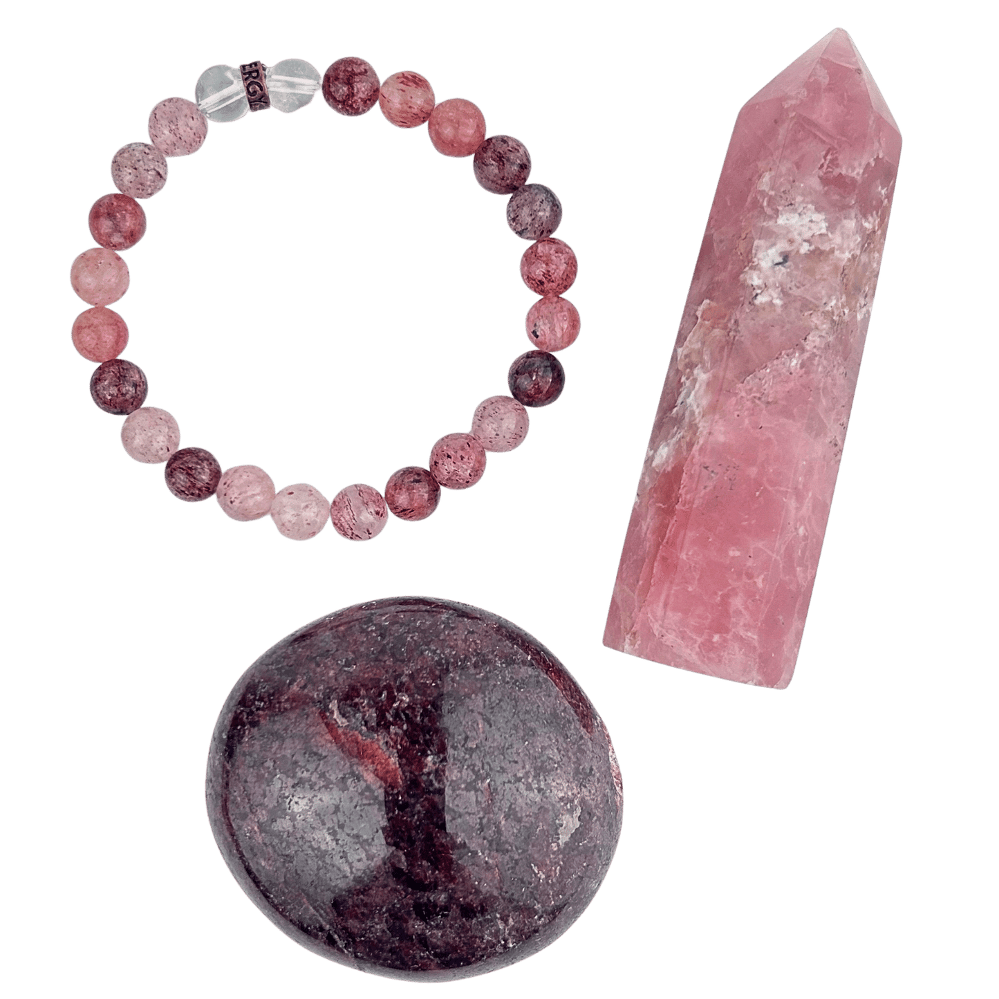 Cherry Quartz Bracelet, Rose Quartz Point and Garnet Stone #301