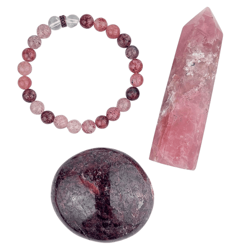 Cherry Quartz Bracelet, Rose Quartz Point and Garnet Stone #301