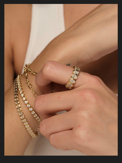 Oval Bezel Diamond Half Band | Gold