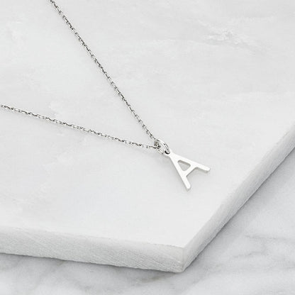 Solid White Gold Initial Letter Necklace