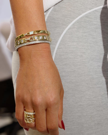 Ashley Smooth Lock Ring - Gold|White Diamondettes