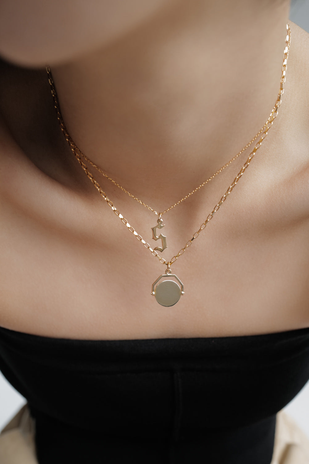 Large Gothic Letter Necklace | 9K Yellow Gold