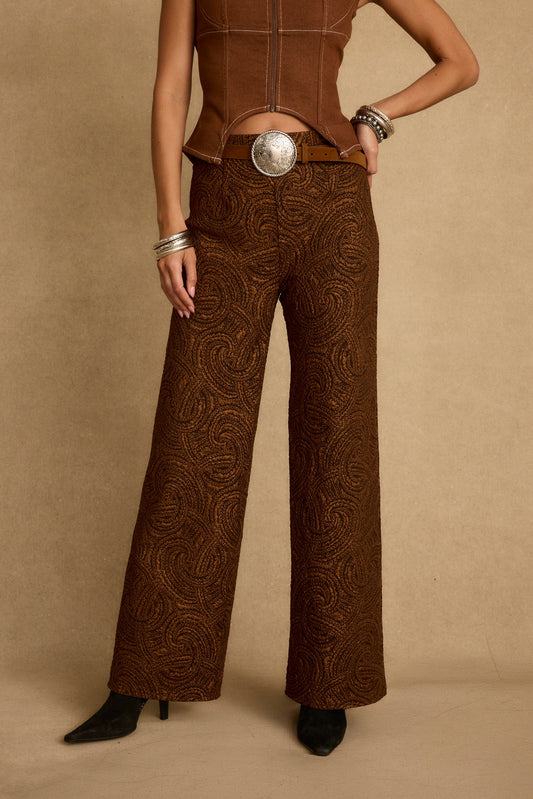 Milan Cognac Swirl Wide Leg Trouser