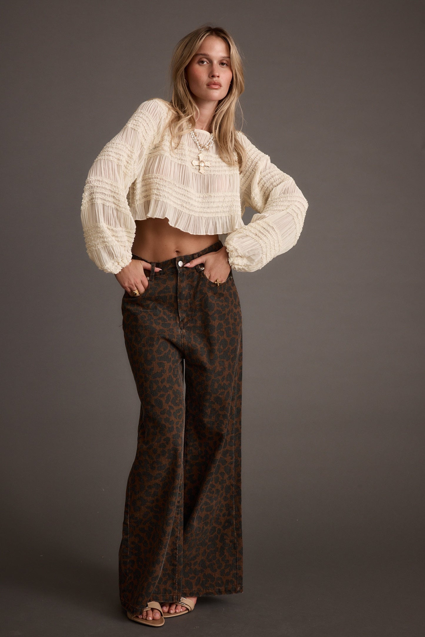Milly Ivory Chiffon Long Sleeve Blouse