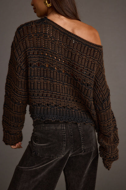 Marley Brown Open Knit Relaxed Sweater