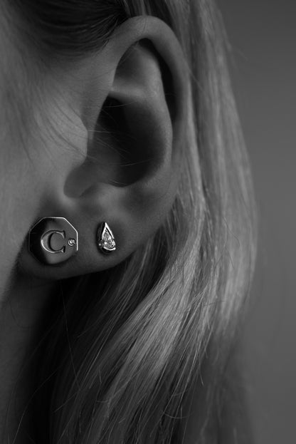 Letter Earrings | 9K White Gold