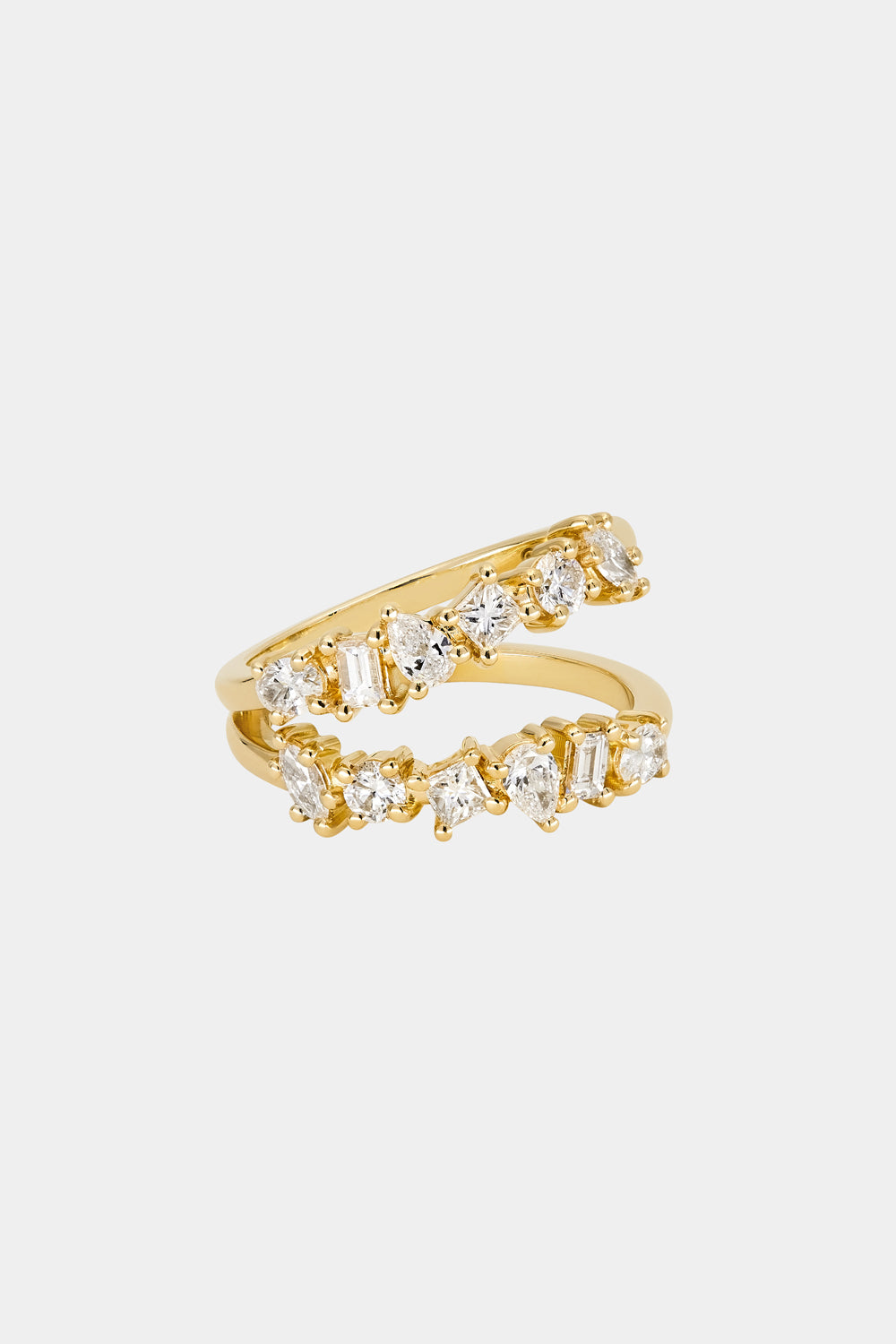 Double Band Scattered Diamond Ring | 18K Yellow Gold, (More Options Available)