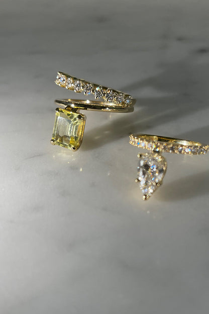 Double Band Buttercup Lemon Quartz Ring | White Gold
