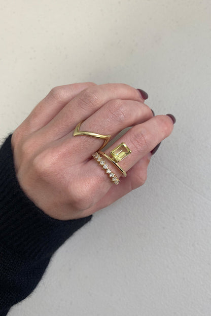 Double Band Buttercup Lemon Quartz Ring | White Gold