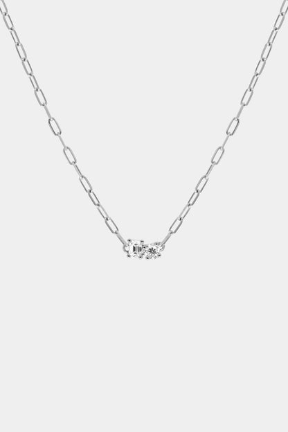 Emerald and Round Diamond Toi Et Moi Necklace | White Gold