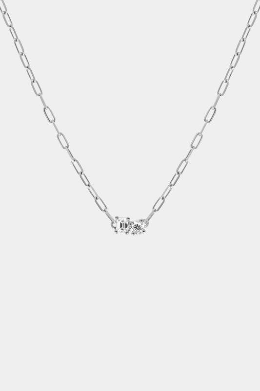 Emerald and Round Diamond Toi Et Moi Necklace | White Gold