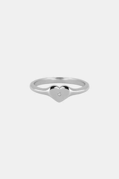 Mini Heart Signet Ring | White Gold