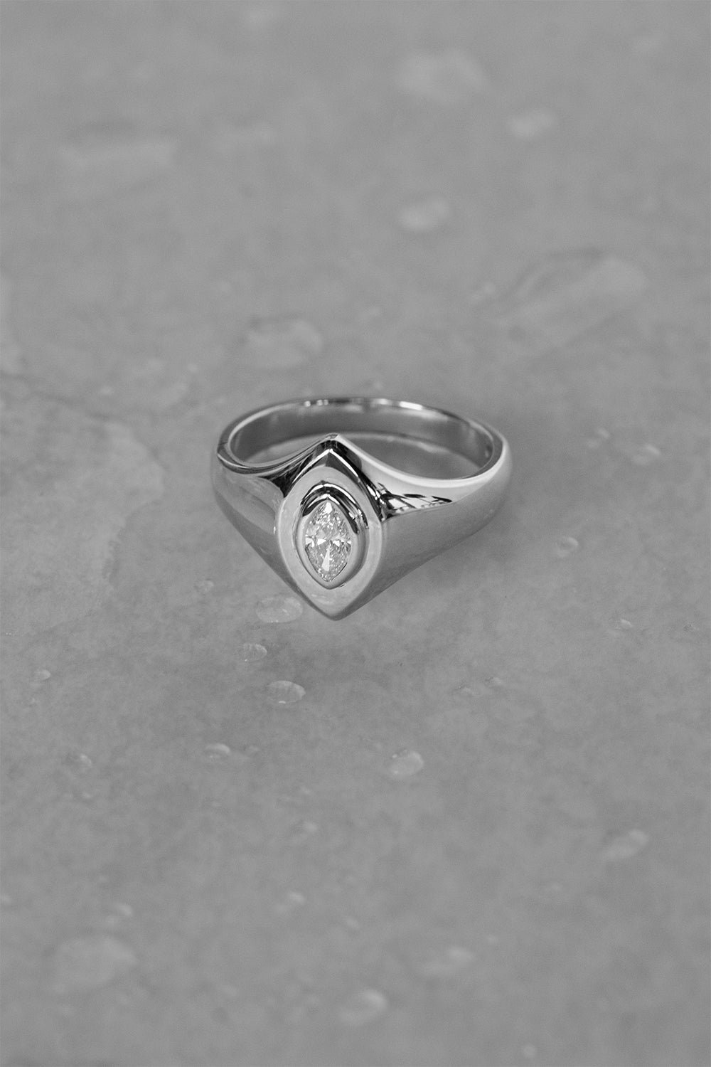 Marquise Diamond Signet Ring | White Gold