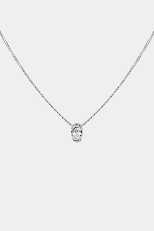 Mini Oval Diamond Necklace | White Gold