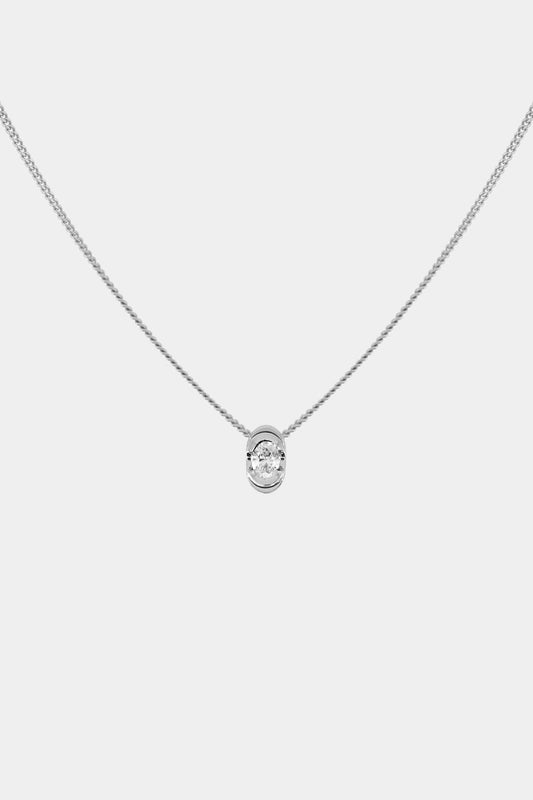 Mini Oval Diamond Necklace | White Gold
