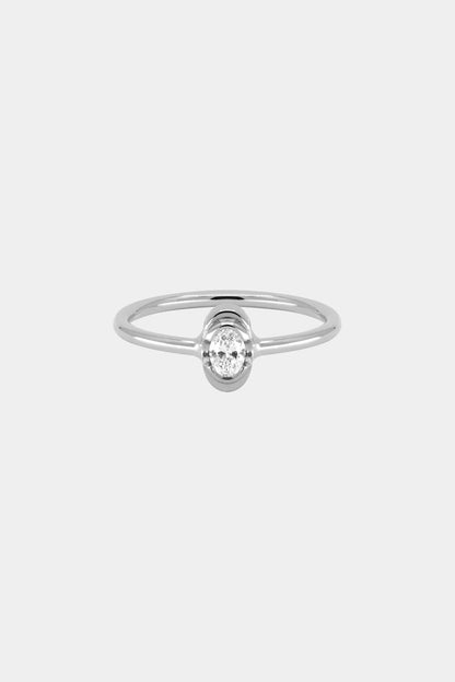 Mini Oval Diamond Ring | 9K White Gold