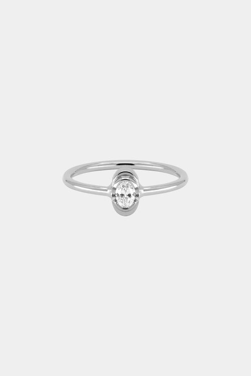 Mini Oval Diamond Ring | 9K White Gold