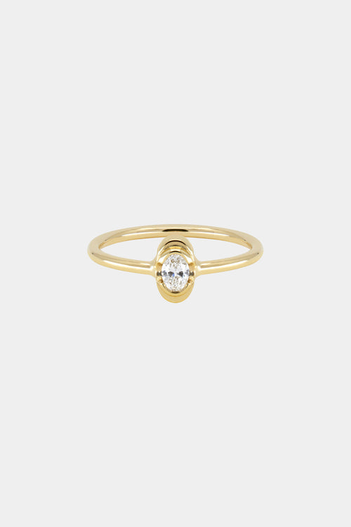 Mini Oval Diamond Ring | 9K Yellow Gold
