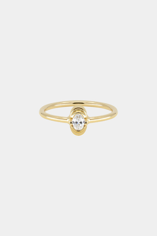 Mini Oval Diamond Ring | 9K Yellow Gold
