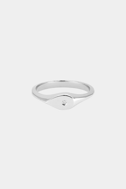 Mini Pear Signet Ring | White Gold