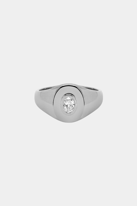Oval Diamond Signet Ring | White Gold