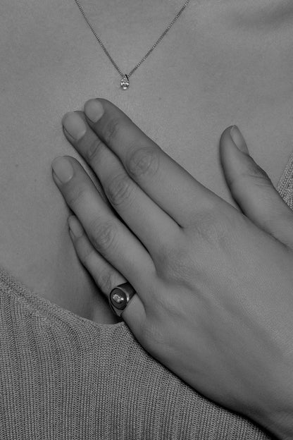 Oval Diamond Signet Ring | White Gold