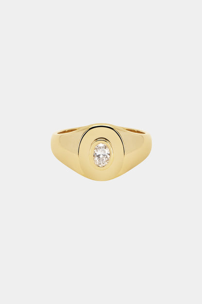 Oval Diamond Signet Ring | Yellow Gold